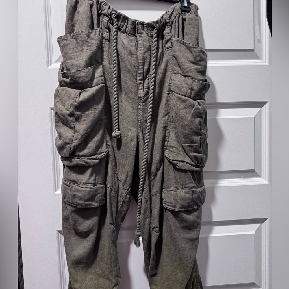 Free People Olive Ankle Cargo Pants